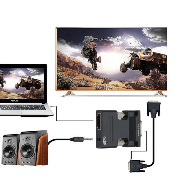 Конвертер з HDMI на VGA, зі звуком, 1080P - Фото 3 Конвертер з HDMI на VGA, зі звуком, 1080P - зображення 3