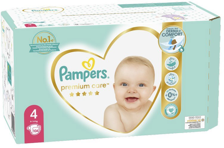 Pieluchy Pampers Premium Care Mega Box Rozmiar 4 Maxi 9-14 kg 104 szt. (DIOPMPPIE0080) - obraz 1