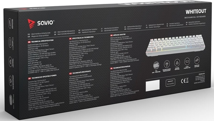 Klawiatura przewodowa Savio Tempest RX Outemu Blue USB White (WHITEOUT BLUE) - obraz 7