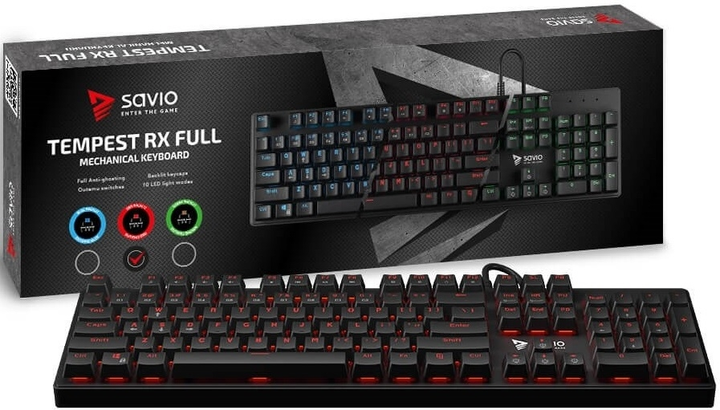 Клавіатура дротова Savio Tempest RX Outemu Red USB Black (TEMPEST RX FULL RED) - зображення 5