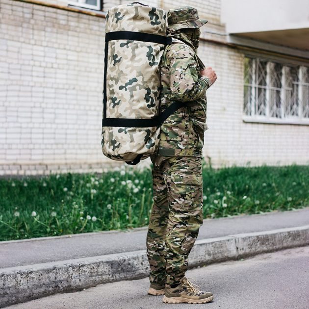 Рюкзак-сумка-баул військова, армійський баул Оксфорд 100 л тактичний баул пісочний мультикам. - зображення 2