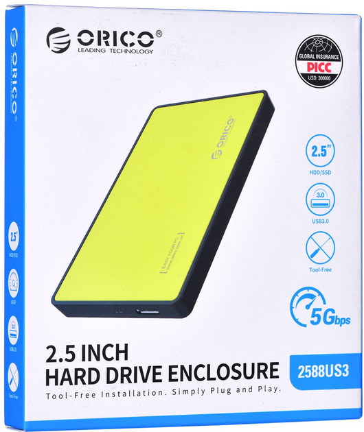 Kieszeń zewnętrzna Orico 2.5" OBUDOWA HDD/SSD USB-A 3.0 ALU Żółta (2588US3-V1-OR-EP) - obraz 5