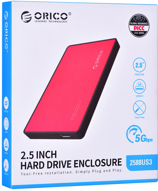 Kieszeń zewnętrzna Orico 2.5" OBUDOWA HDD/SSD USB-A 3.0 ALU Czerwona (2588US3-V1-RD-EP) - obraz 5