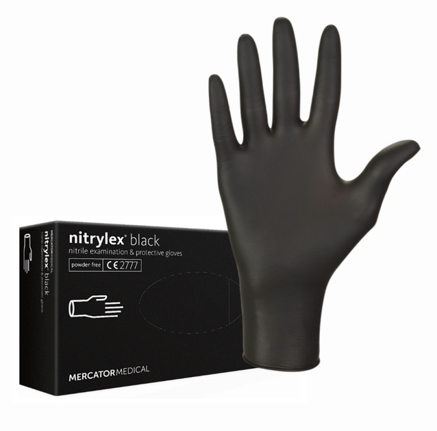 Перчатки нитриловые Mercator Nitrylex Black неопудренные М 100 шт черные - изображение 1