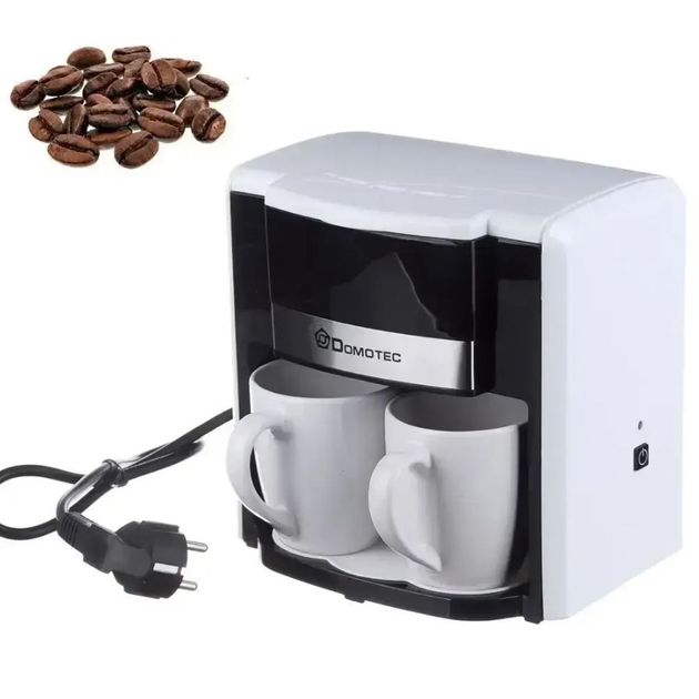  капельная кофеварка с двумя чашками Domotec MS-0706 белая .