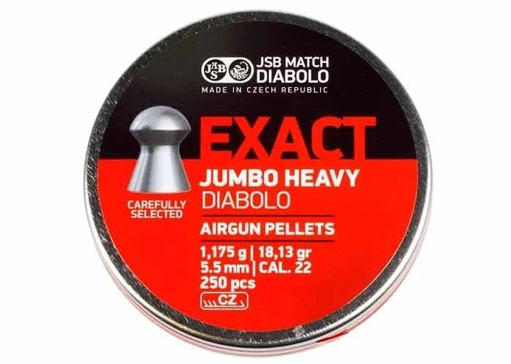 Кулі пневматичні JSB Diabolo Exact Jumbo Heavy. Кал. 5.52 мм. Вага - 1.17 г. 250 шт/уп - зображення 1