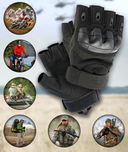 Перчатки мужские тактические с открытыми пальцами и усиленным протектором 4624 M Черный - изображение 1