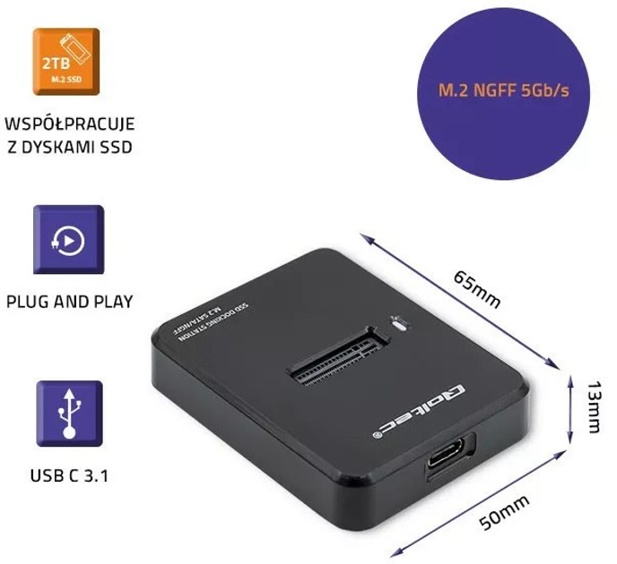 Док-станція Qoltec для SSD M.2 SATA Black - зображення 5