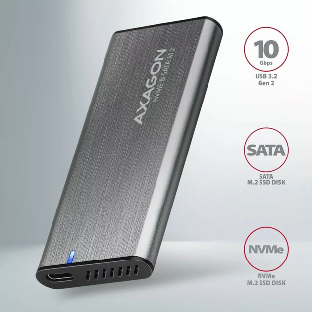 Зовнішня кишеня Axagon для SSD M.2 SATA USB Type-C 3.2 Silver (EEM2-SG2) - зображення 2