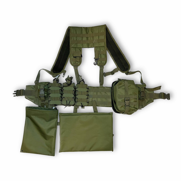 Ремінна-плечова система (РПС) комплект з двійними і одинарними підсумками (11 позицій) "M" олива - зображення 1