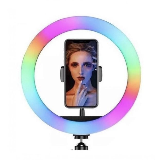 Кольцевая LED лампа RGB MJ38, 38 см + 1 крепление , управление на проводе + пульт Без штатива - изображение 5