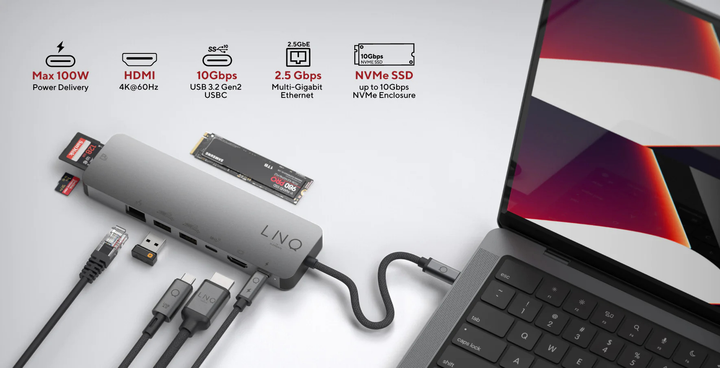 Док-станція Linq USB-хаб 9-in-1 Pro USB Type-C Multiport Silver (LQ48020) - зображення 6