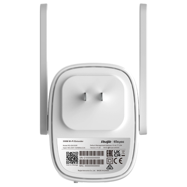 Бездротовий Wi-Fi репітер Ruijie Reyee RG-EW300R, 2.4 GHz, 300 Mbps, 92 x 70 x 38 мм - зображення 4