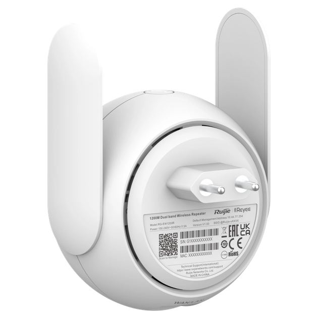 Двохдіапазонний Mesh Wi-Fi репітер Ruijie Reyee RG-EW1200R, 2.4 GHz/300 Mbps, 5 GHz/867 Mbps 128х102х60 мм - зображення 4