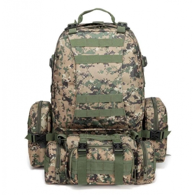 Рюкзак тактичний чоловічий з 3 підсумками Tactical Backpack B08 Піксель на 55 л військовий туристичний для полювання та риболовлі з кріпленням MOLLE - зображення 1