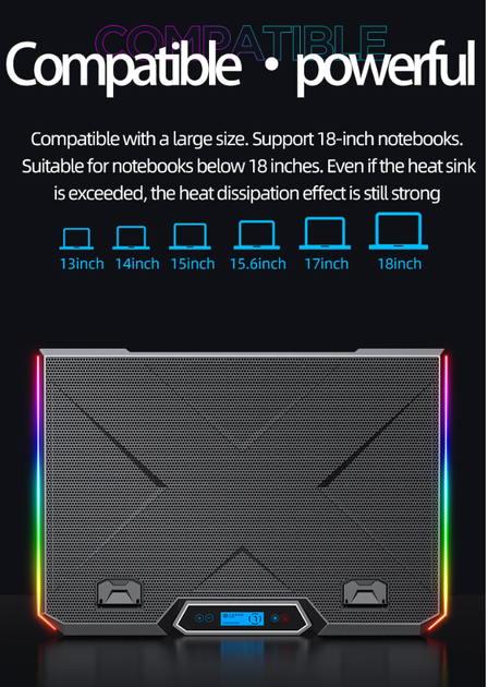 Подставка для ноутбука с охлаждением VHG K19 Laptop Cooling Pad, RGB, Black - изображение 9