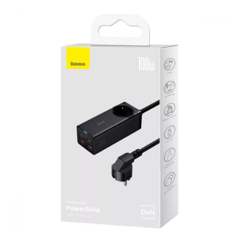 Зарядний пристрій МПЗ Baseus GaN3 Pro 100W (AC(EU)+2 USB+2 Type-C ) + Кабель Type-C to Type-C 100W (1m) - зображення 5