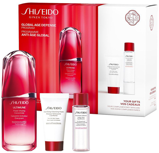 Набір Set Shiseido Global Age Defense Ultimune Power Infusing Concentrate 50 мл + Clarifying Foam 30 мл + Treatment Softener 30 мл (3423222069162) - зображення 1