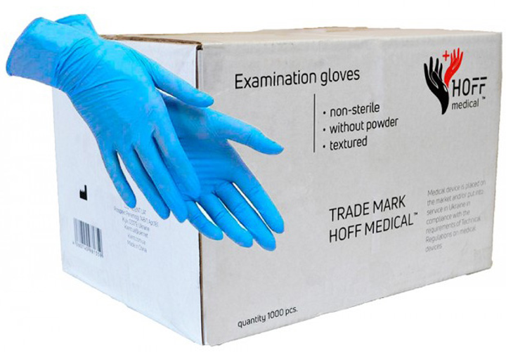 Перчатки нитриловые Hoff Medical L 1000 шт Голубые (op_omp010005_L_10) - изображение 2