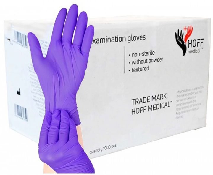 Перчатки нитриловые Hoff Medical L 1000 шт Фиолетовые (op_omp010006_10_L) - изображение 1