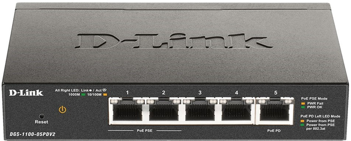 Комутатор D-Link DGS-1100-05PDV2 (PoE) Managed Gigabit Ethernet - зображення 2