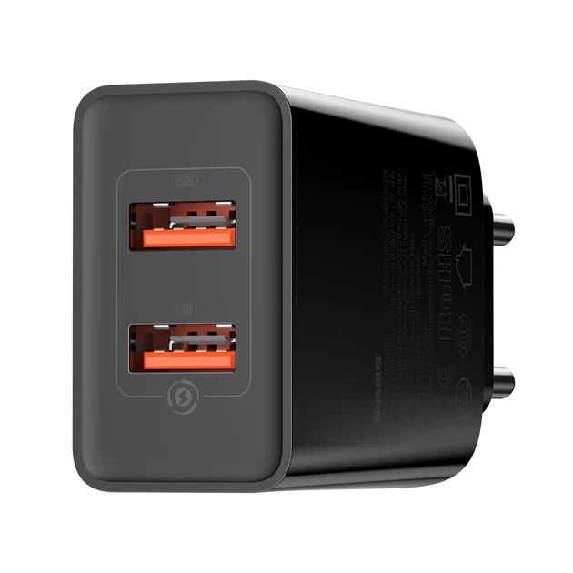 Мережевий зарядний пристрій Baseus Speed Mini QC Dual U QC3.0 18W 2USB 3A Чорний - зображення 5