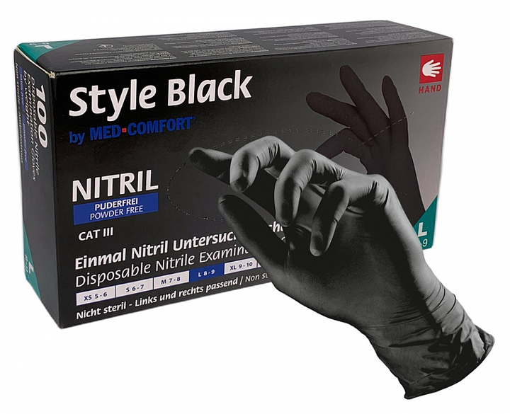 Рукавички нітрилові неопудрені Med-Komfort Style Black чорні розмір S 100 пар - зображення 1