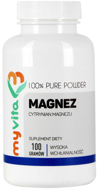Харчова добавка Myvita Magnesium Powder 100 г Підтримує нервову систему (5905279123939) - зображення 1
