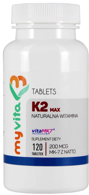 Добавка харчова Myvita Vitamin K2 Max MK7 з таблетками Natto 120 (5906395684670) - зображення 1