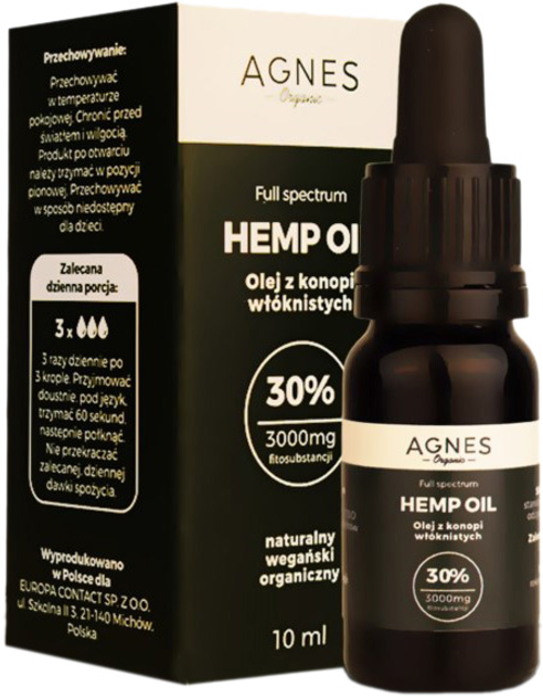 Agnes Organic Hemp Oil 30% 3000mg 10 ml (5904365038027) - obraz 1