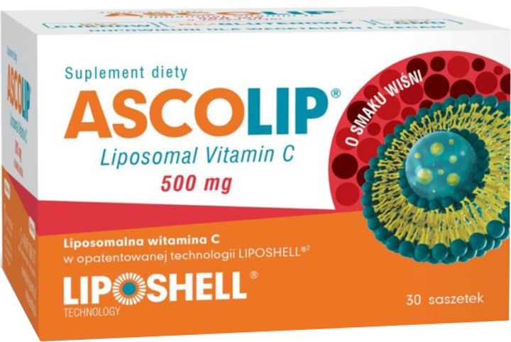 Харчова добавка Ascolip Ліпосомальний вітамін C 500 мг Вишня 30 саші (5907480721973) - зображення 1