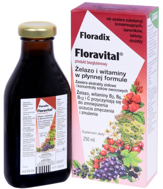 Zioło-Piast Floradix Żelazo Bezglutenowe 250 ml (4004148332470) - obraz 1