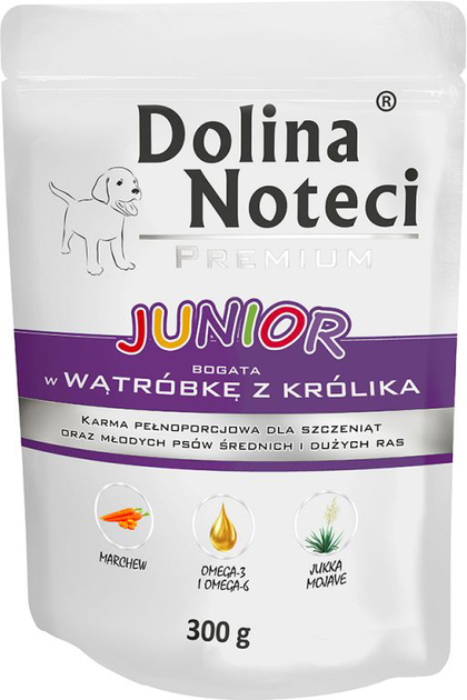 Mokra karma dla szczeniąt Dolina Noteci Premium Junior z wątróbką królika 300g (5902921301189) - obraz 1