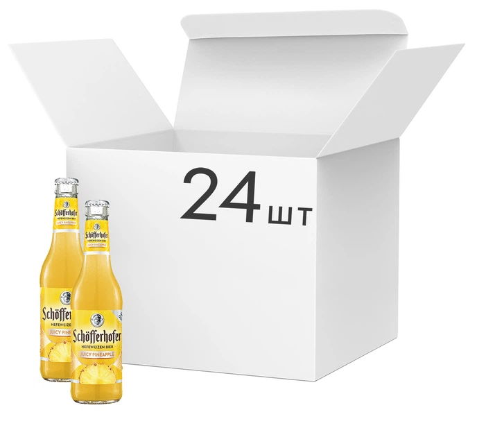 Упаковка суміші пива із соком Schofferhofer Juicy Pineapple світле нефільтроване 2.5% 0.33 л x 24 шт (42572045010) - Фото 1 Упаковка суміші пива із соком Schofferhofer Juicy Pineapple світле нефільтроване 2.5% 0.33 л x 24 шт (42572045010) - зображення 1