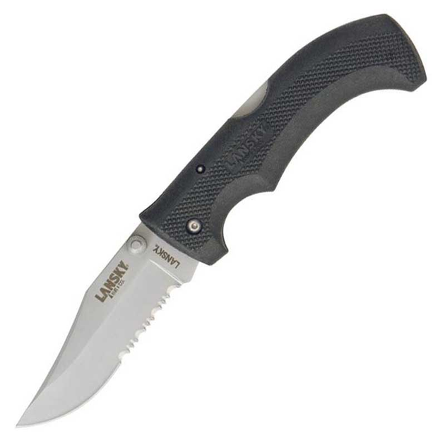 Нож складной Lansky Easy Grip полусеррейторный (длина: 216мм, лезвие: 95мм), черный - изображение 1