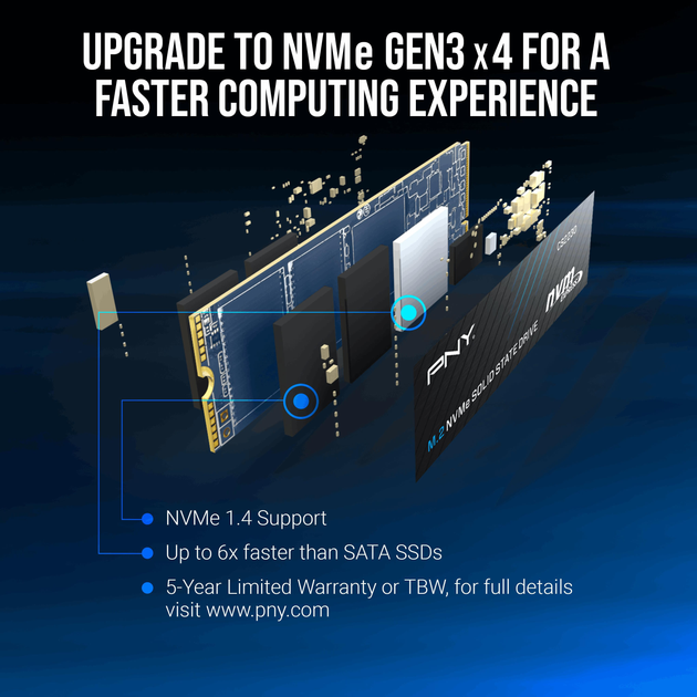 Dysk SSD PNY CS2230 500 GB NVMe M.2 2280 PCIe 3.0 x4 3D NAND (TLC) (M280CS2230-500-RB) - obraz 3