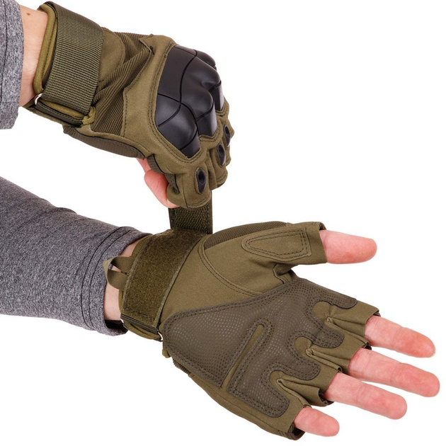 Тактичні рукавички з відкритими пальцями SP-Sport BC-8805 Колір: Оливковий розмір: М - изображение 2