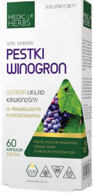 Харчова добавка Medica Herbs Виноградні кісточки vitis vinifera 60 капсул (5907622656583) - зображення 1