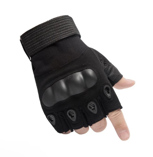 Тактичні рукавички Combat Tac безпалі військові чорні M - зображення 1