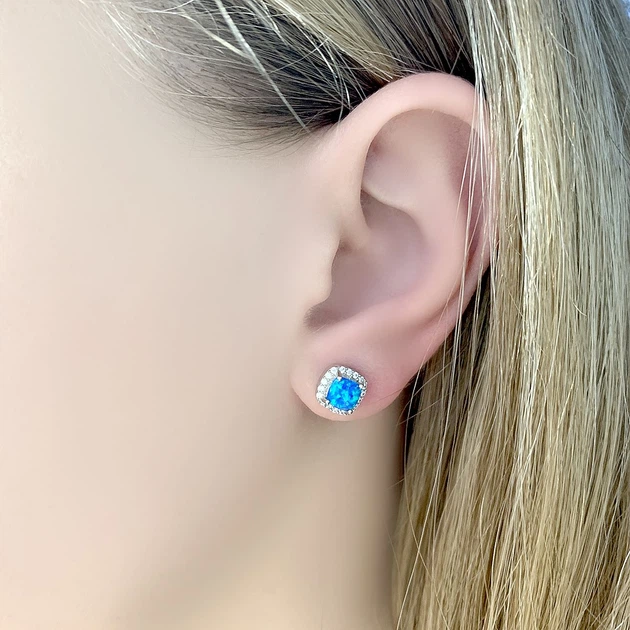 Серебряные серьги с опалом 1.7ct, фианитами (2085553) - изображение 3