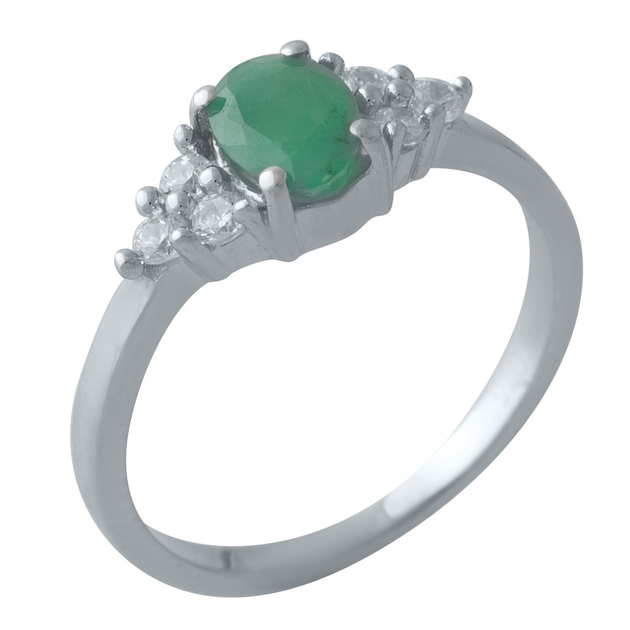 Серебряное кольцо с натуральным изумрудом 0.845ct, вес изделия 2,28 гр ...
