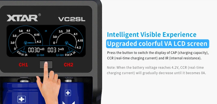 Зарядное устройство XTAR VC2SL, Ni-Cd/Ni-Mh/Li-Ion, 2 канала, USB-C, LCD, Powerbank, Box - изображение 9