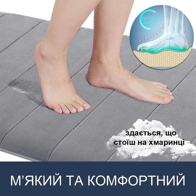 Коврик для ванной Aquarius с эффектом памяти водопоглощающий антискользящий 50 х 80 см Серый в полоску (4060007181306) - Фото 2 Коврик для ванной Aquarius с эффектом памяти водопоглощающий антискользящий 50 х 80 см Серый в полоску (4060007181306) - изображение 2
