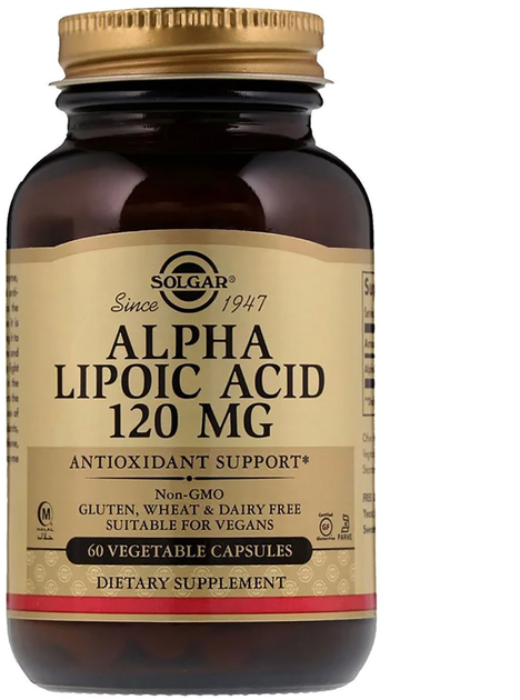 Suplement naturalny Solgar Kwas alfa-liponowy Kwas alfa-liponowy 120 mg 60 kapsułek (0033984000575) - obraz 1