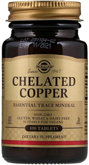 Мінерали Solgar Chelated Copper хелатний мідь 100 таблеток (33984006409) - зображення 1