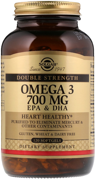 Натуральна добавка Solgar Double Strength Омега-3, ЕПК і ДГК 700 мг 120 капсул (33984020535) - зображення 3