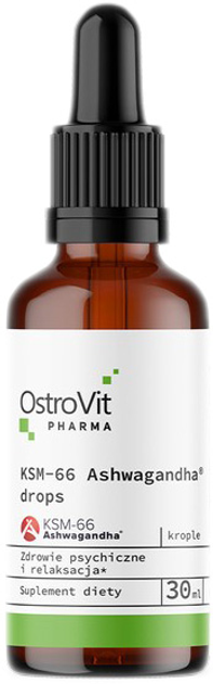 Харчова добавка Ostrovit Pharma KSM-66 Ашваганда Краплі 30 мл (5903933905907) - зображення 1
