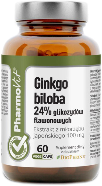 Харчова добавка Pharmovit Гінко Білоба 24 % рослинні глікозиди (5902811238823) - зображення 1