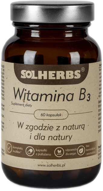 Харчова добавка Solherbs Вітамін B3 60 капсул Ніацин (5908224731012) - зображення 1