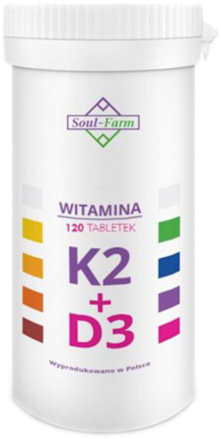 Добавка харчова Soul Farm Вітамін K2+D3 1000 мкг+50 мкг 120 таблеток (5902706730241) - зображення 1